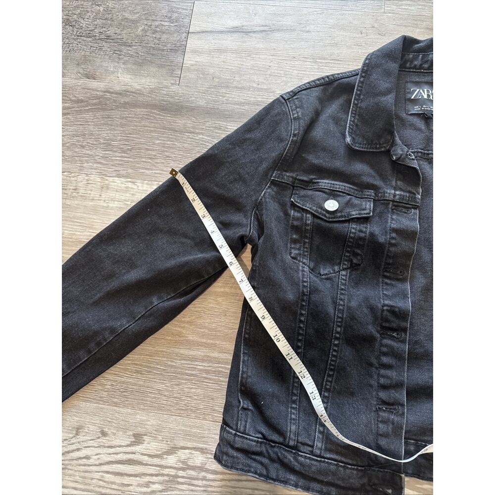 Zara Dark Black Denim Womens Size Large Classic Trucker Jean Jacket Coat - Picture 5 of 8